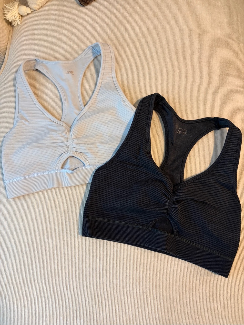 aerie Ribbed Twist-Front Racerback Bralettes - Black & Light Blue